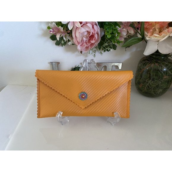 Stash Bag By John Galt Orange Clutch With Rhinestones Magnetic Close NWOT 9"X5" - Picture 9 of 16